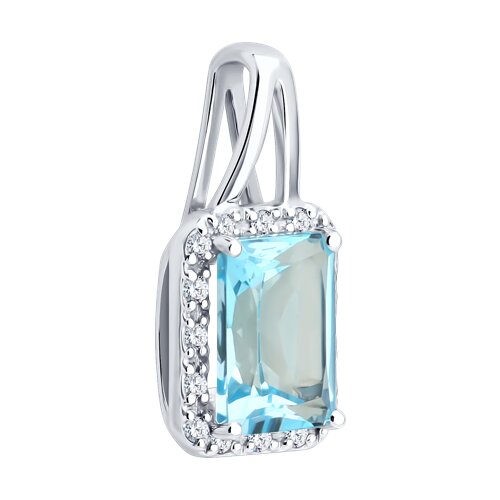 Pandantiv din aur alb cu pietre Diamant, Topaz albastru