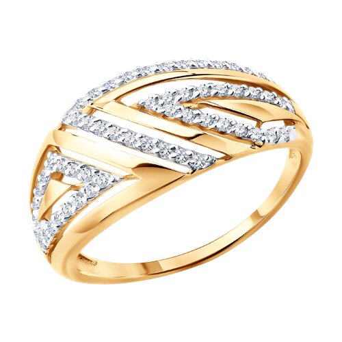 Кольцо из красного золота с камнями Фианит