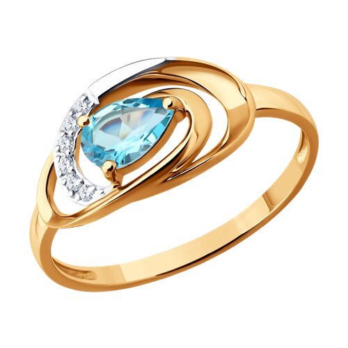 Кольцо из красного золота с камнями Бриллиант, Топаз Swiss