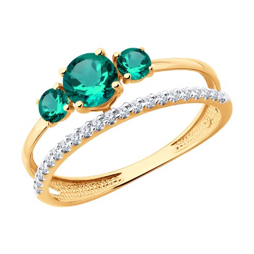 Inel din aur roșu cu pietre Cubic Zirconia Incolor, Smarald Hidrotermal