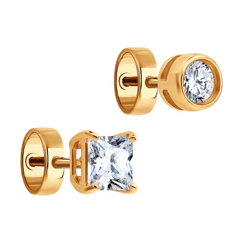 Cercei Pusete din aur roșu cu pietre Cubic Zirconia Incolor