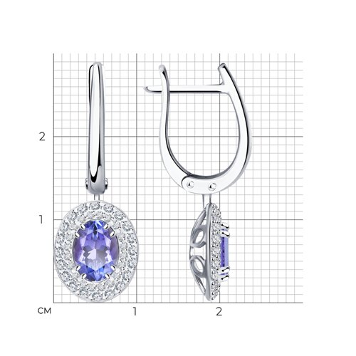 Cercei Suspendați din aur alb cu pietre Diamant, Tanzanit