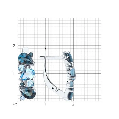 Cercei din aur alb cu Cubic Zirconia Albastru Safir, Topaz London și Topaz Swiss