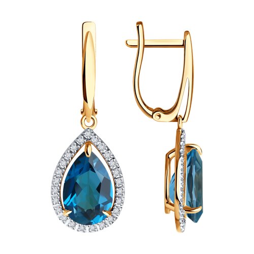 Cercei Suspendați din aur roșu cu pietre Cubic Zirconia Incolor, Topaz London