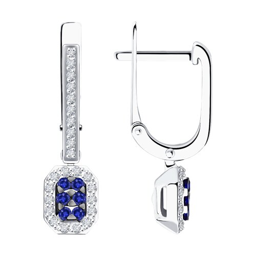 Cercei Suspendați din aur alb cu pietre Diamant, Safir