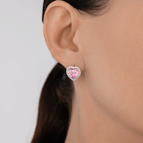 Cercei din argint  cu pietre Cubic Zirconia Incolor, Cubic Zirconia Roz