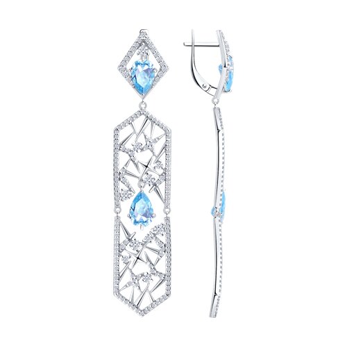 Cercei Suspendați din argint  cu pietre Cubic Zirconia Incolor, Cubic Zirconia Albastru