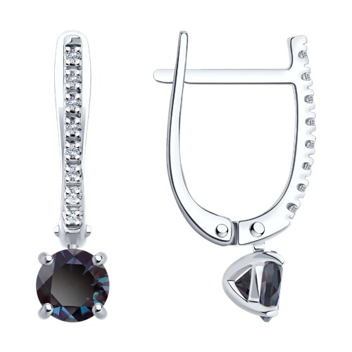 Cercei din aur alb cu pietre Diamant, Alexandrit (sint.)