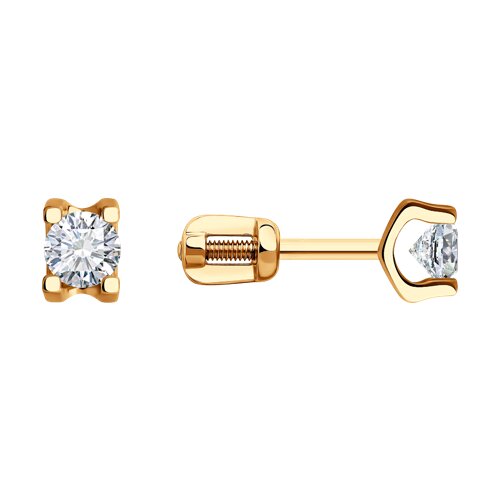 Cercei Pusete din aur roșu cu pietre Cubic Zirconia Incolor