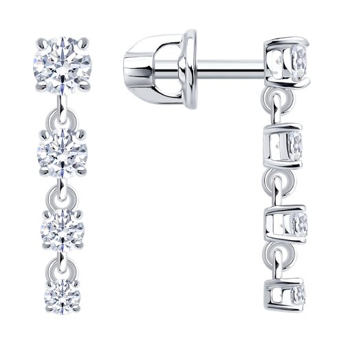 Серьги Пусеты из белого золота с камнями Фианит