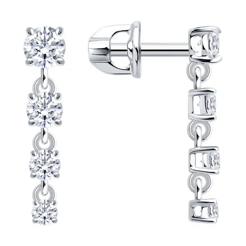 Cercei Pusete din aur alb cu Cubic Zirconia Incolor