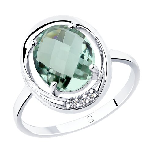 Inel din argint  cu pietre Cubic Zirconia Incolor, Cuart Verde (sint.)