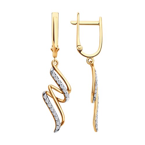 Серьги Длинные из красного золота с камнями Фианит