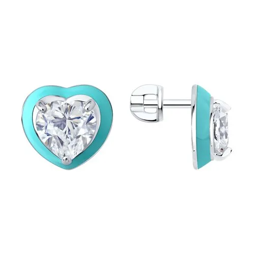 Cercei Pusete din argint cu Cubic Zirconia Incolor, Emailare