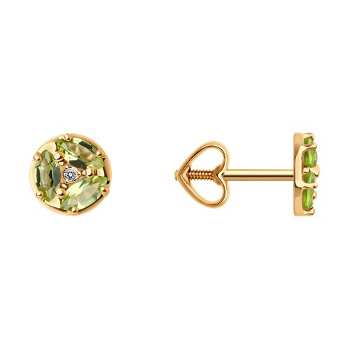 Cercei Pusete din aur roșu cu pietre Cubic Zirconia Incolor, Crisolit