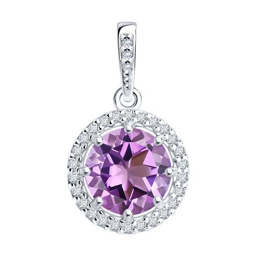 Pandantiv din argint  cu pietre Cubic Zirconia Incolor, Ametist