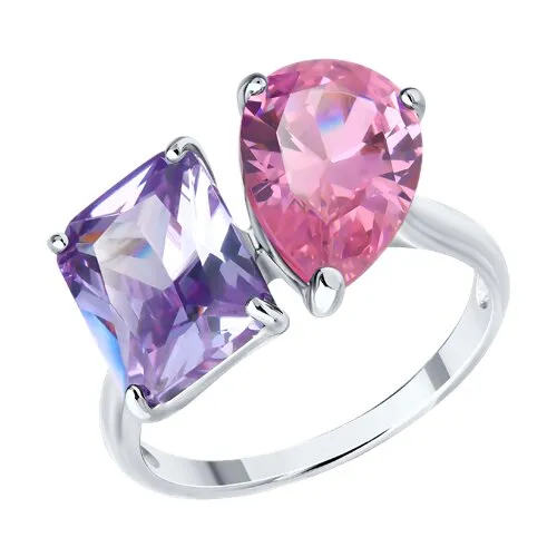 Inel din argint cu Cubic Zirconia Liliachiu, Cubic Zirconia Roz