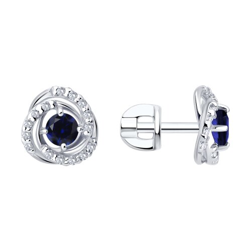 Cercei Pusete din argint  cu pietre Cubic Zirconia Incolor, Safir
