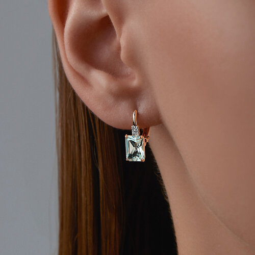 Cercei din aur roșu cu pietre Cubic Zirconia Incolor, Prasiolit