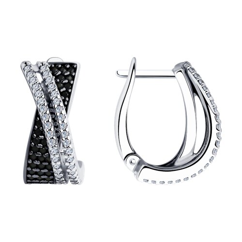 Серьги из серебра с камнями Фианит, Фианит Чёрный