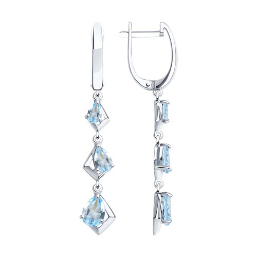 Серьги Длинные из серебра с камнями Топаз голубой