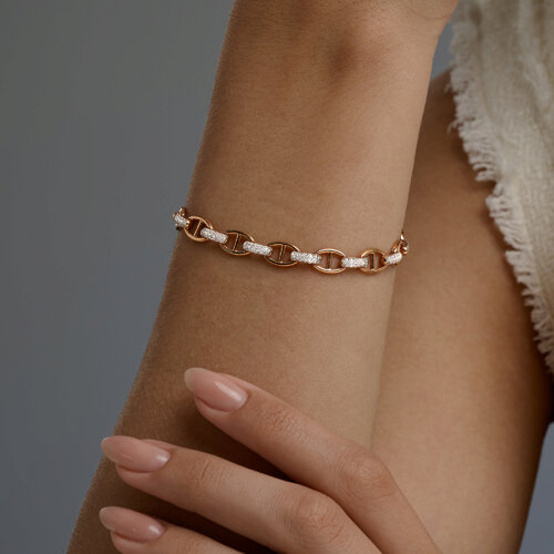 Браслет из красного золота с камнями Фианит