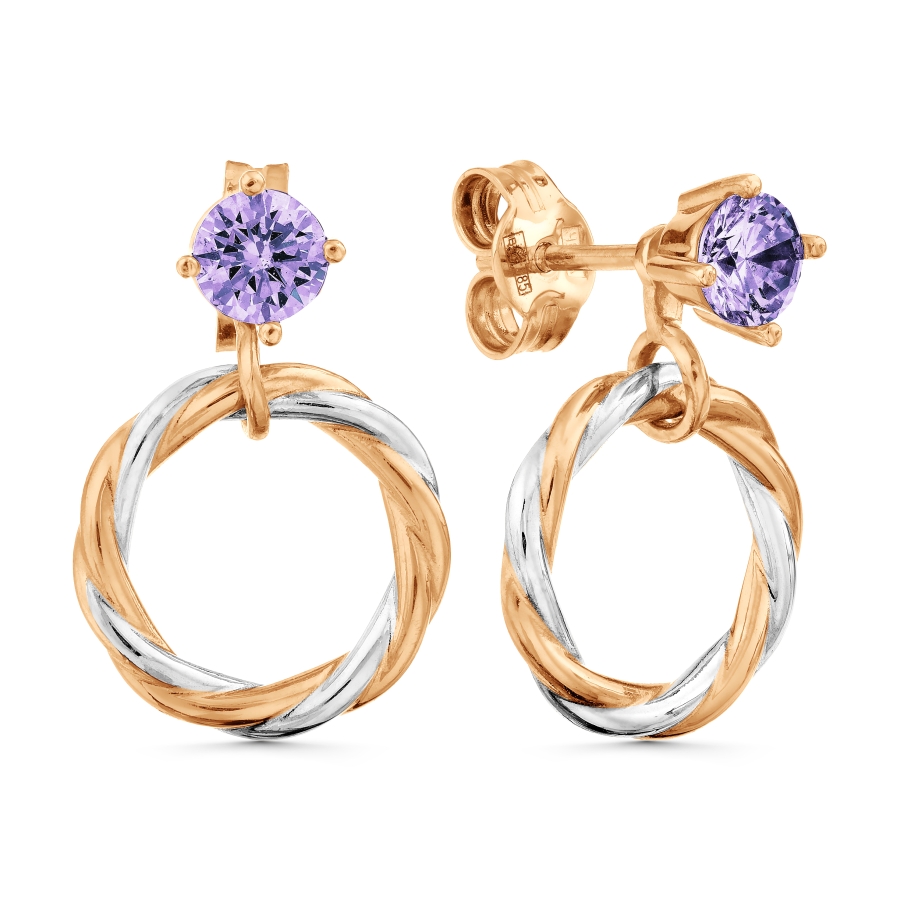Cercei Pusete din aur roșu cu pietre Cubic Zirconia Incolor