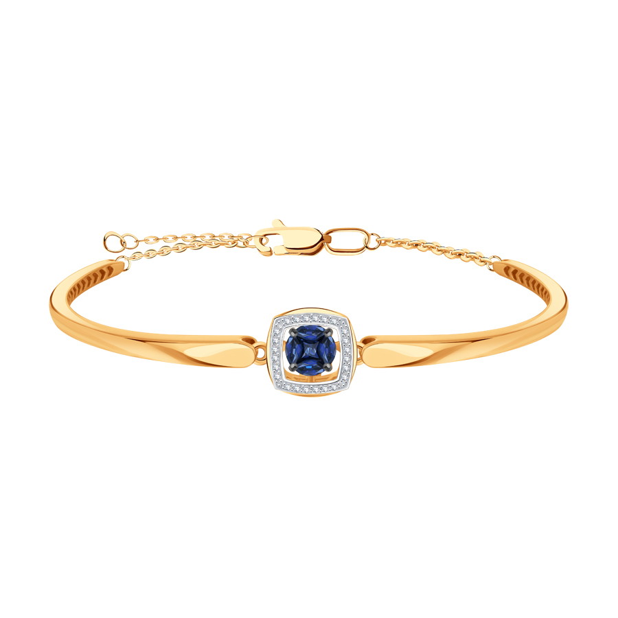 Браслет из красного золота с камнями Бриллиант, Сапфир