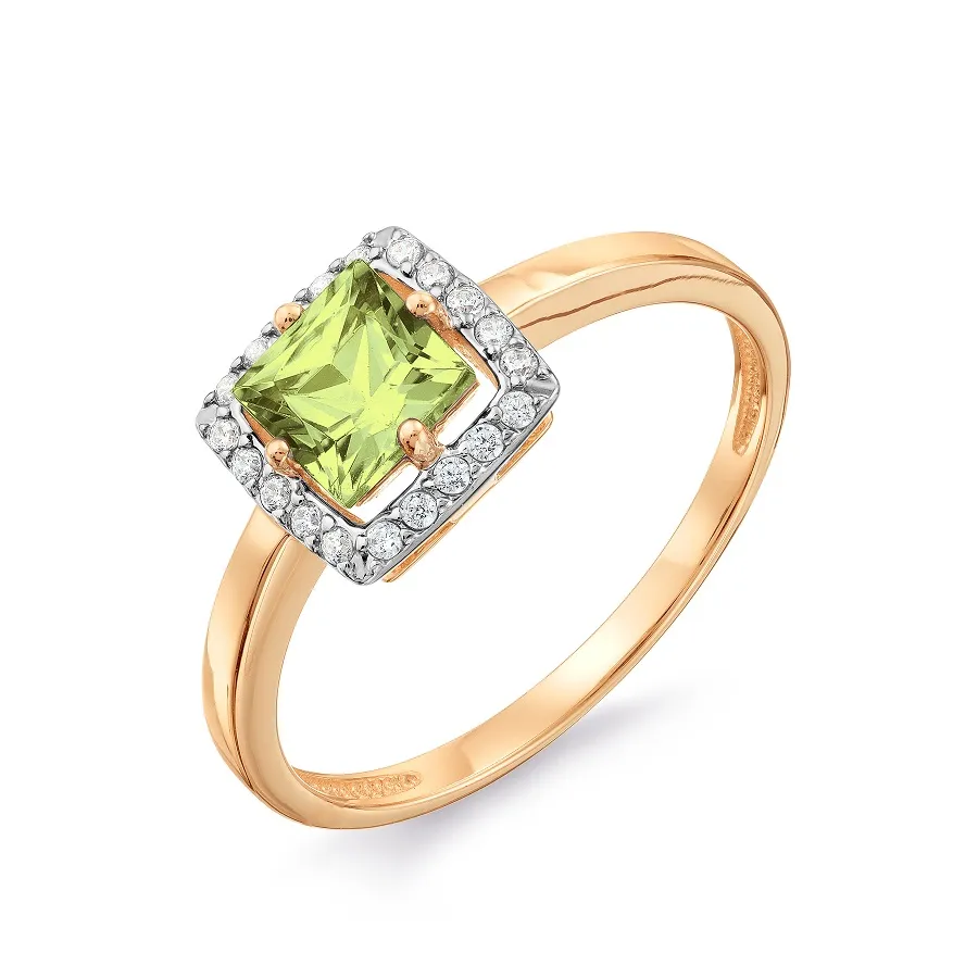 Inel din aur roșu cu Cubic Zirconia Incolor, Crisolit