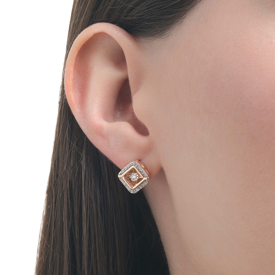 Cercei Pusete din aur roșu cu pietre Diamant