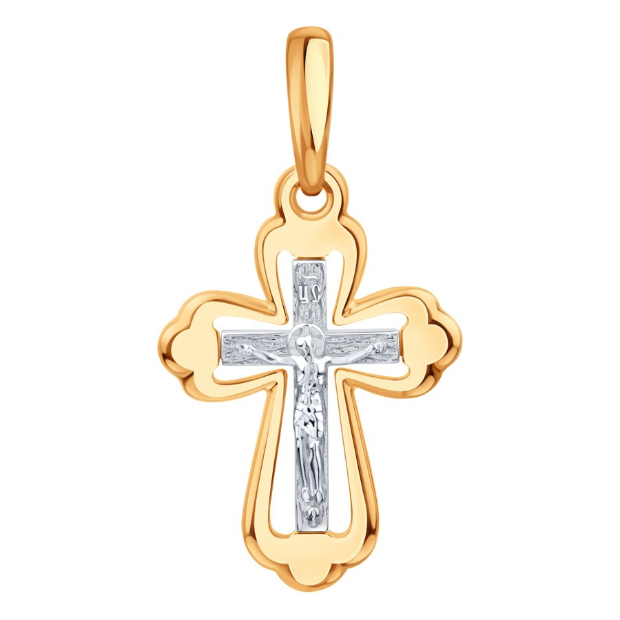 Cruce din aur alb și roșu fără pietre