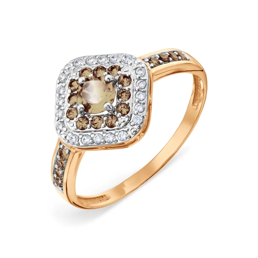 Inel din aur roșu cu Cubic Zirconia Incolor, Cuarț fumuriu