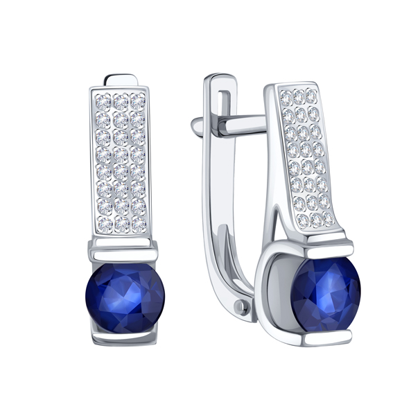 Cercei din aur alb cu pietre Diamant, Safir