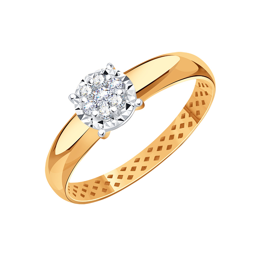 Кольцо из белого и красного золота с камнями Бриллиант