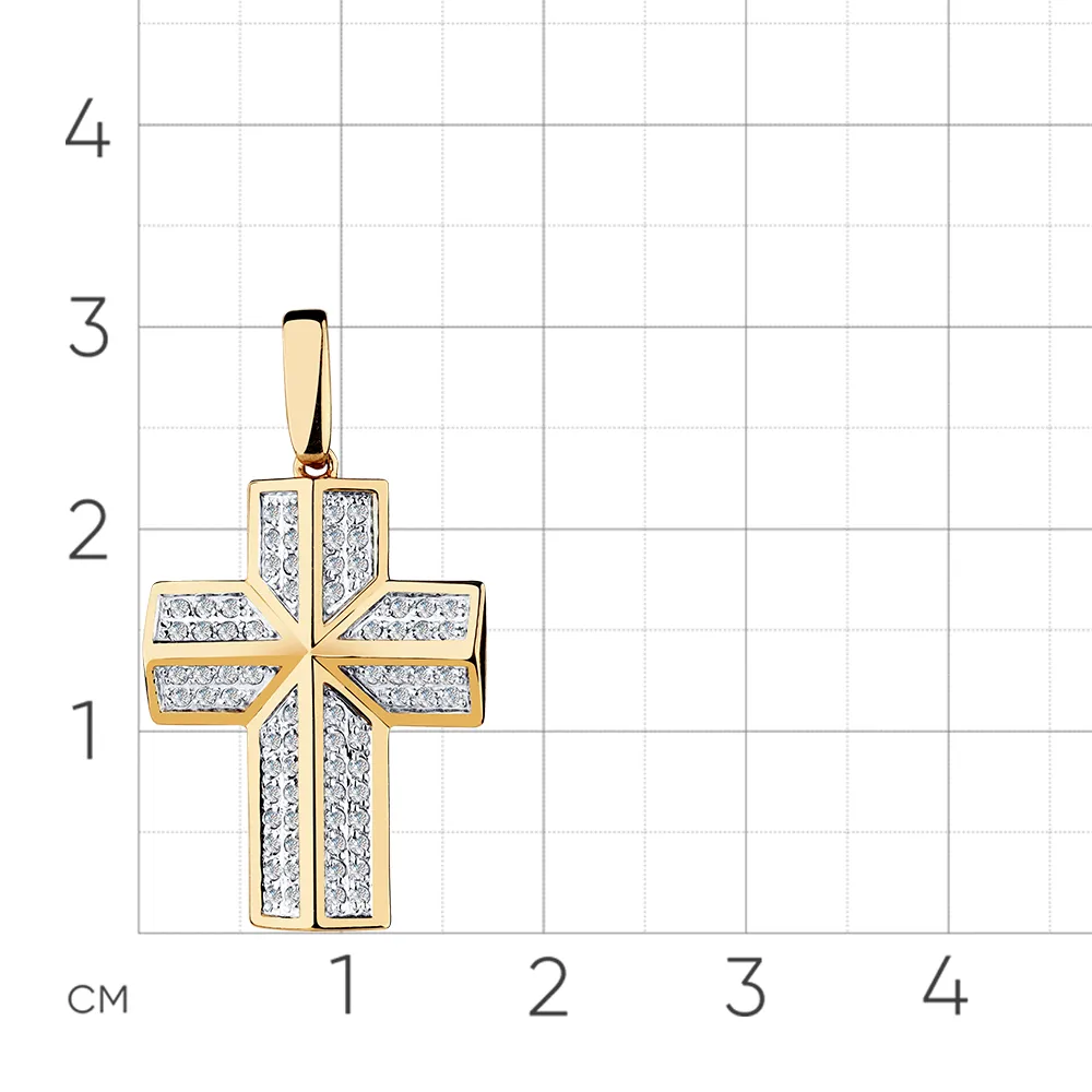 Cruce din aur roșu cu Cubic Zirconia Incolor