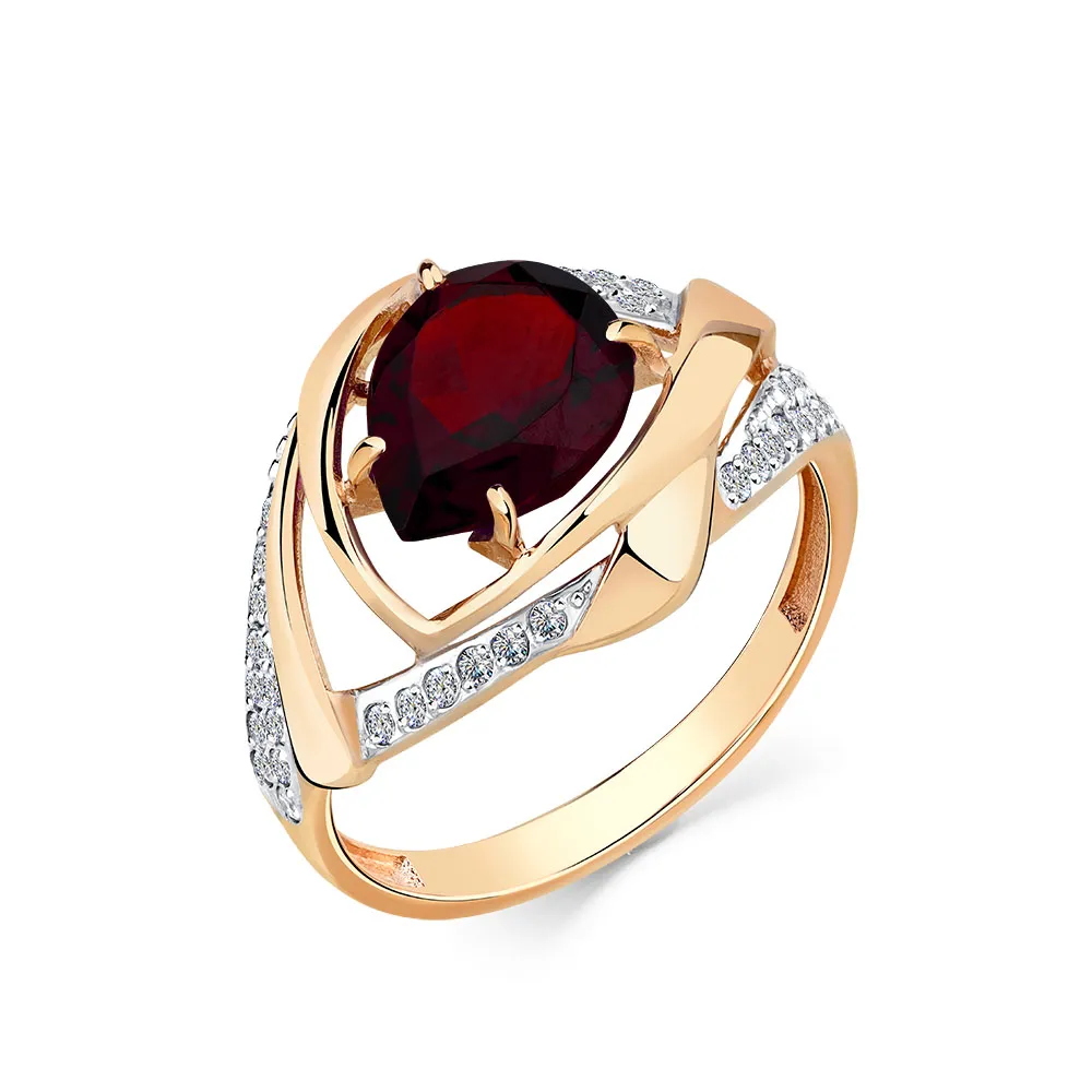 Inel din aur roșu cu Cubic Zirconia Incolor, Granat