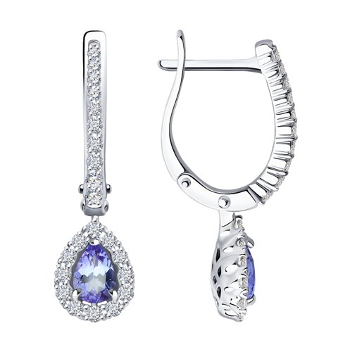 Cercei Suspendați din aur alb cu pietre Diamant, Tanzanit