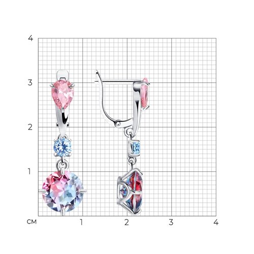 Cercei Suspendați din argint  cu pietre Cubic Zirconia Roz, Cubic Zirconia Albastru și Sital Sintetic Roz