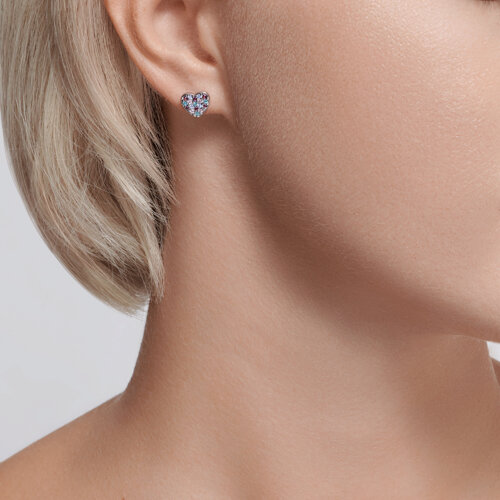 Серьги Пусеты из серебра с камнями Фианит Синий, Фианит Зелёный и Фианит Розовый