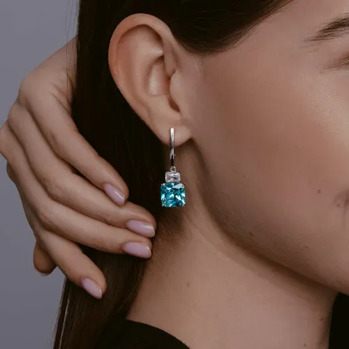 Cercei Suspendați din argint cu Cubic Zirconia Incolor, Cubic Zirconia Albastru