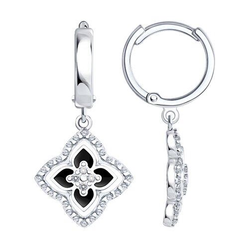 Cercei Creole din argint  cu pietre Cubic Zirconia Incolor, Emailare