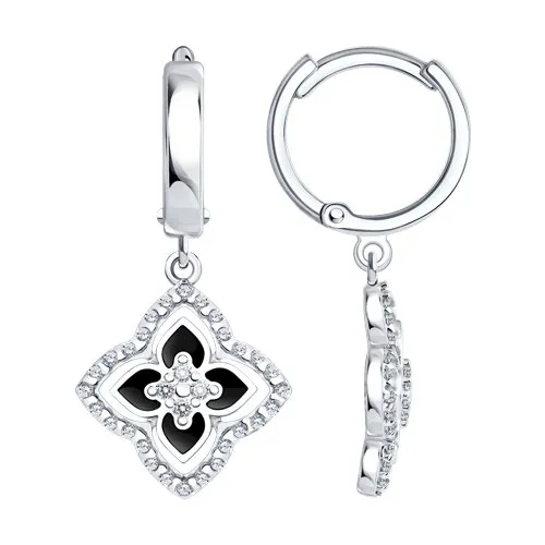 Cercei Creole din argint cu Cubic Zirconia Incolor, Emailare