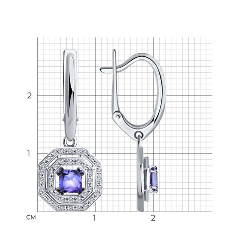 Cercei Suspendați din aur alb cu pietre Diamant, Tanzanit