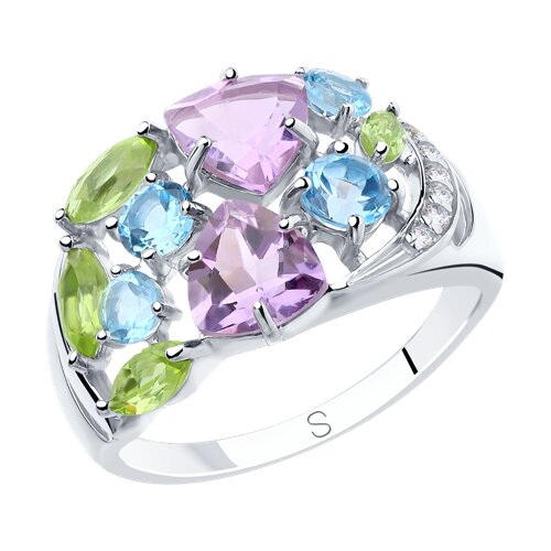 Inel din argint  cu pietre Cubic Zirconia Incolor, Ametist și Topaz albastru