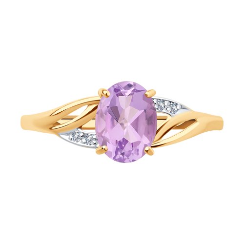 Inel din aur roșu cu pietre Cubic Zirconia Incolor, Ametist