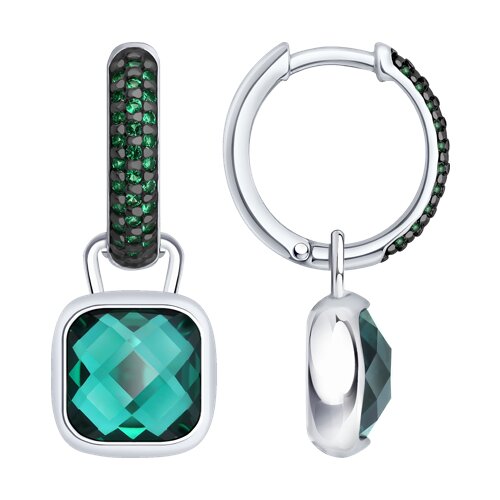 Cercei Creole din argint  cu pietre Cubic Zirconia Verde, Cuart Verde (sint.)