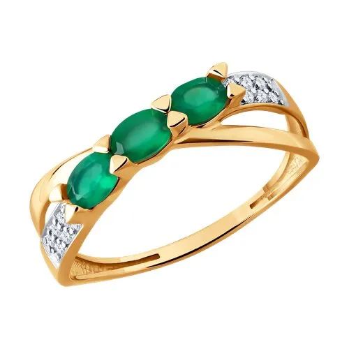 Inel din aur roșu cu Cubic Zirconia Incolor, Agat verde