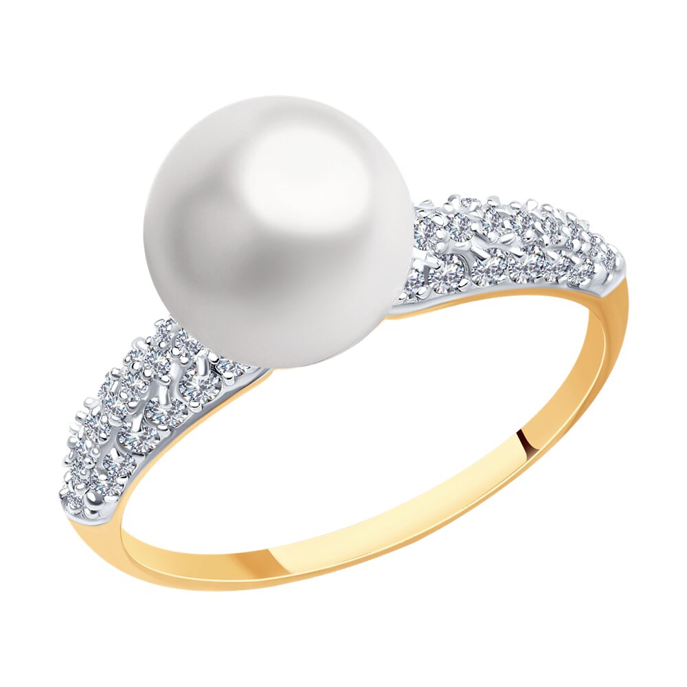 Inel din aur roșu cu pietre Cubic Zirconia Incolor, Perla Albă