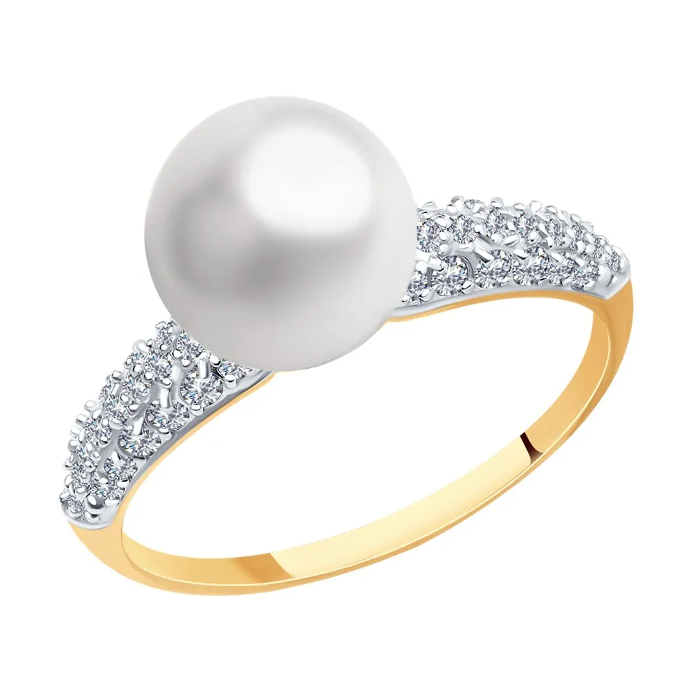 Inel din aur roșu cu Cubic Zirconia Incolor, Perla Albă