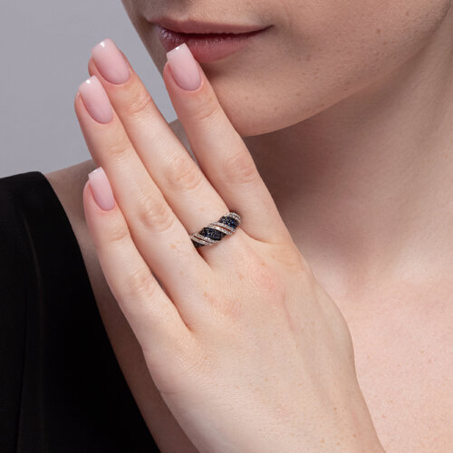 Кольцо из белого золота с камнями Бриллиант, Сапфир